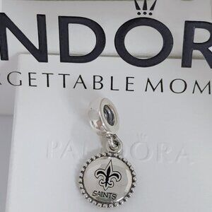 Pandora Engraved New Orleans Saints NFL Logo Exclusive Dangle Charm S925 ALE